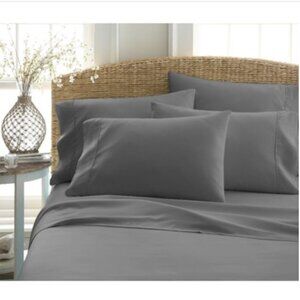 6-Piece Gray Solid Microfiber California King Sheet Set